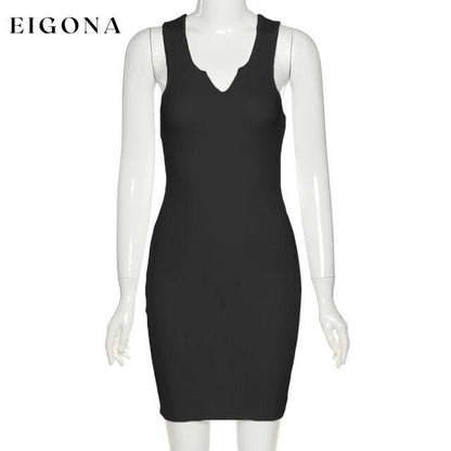 Cotton Sleeveless V-Neck Ladies Dress Black __stock:500 casual dresses clothes dresses refund_fee:800 show-color-swatches