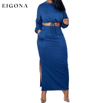 Ladies Crop Top and Split Long Skirt Blue __stock:500 casual dresses clothes dresses refund_fee:1200