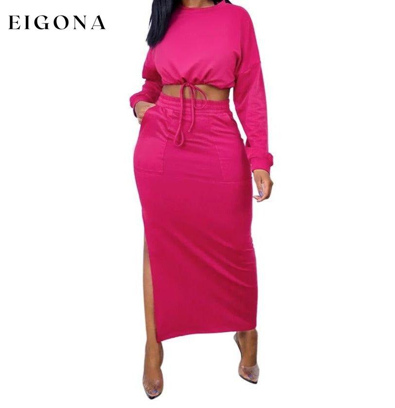 Ladies Crop Top and Split Long Skirt Rose __stock:500 casual dresses clothes dresses refund_fee:1200