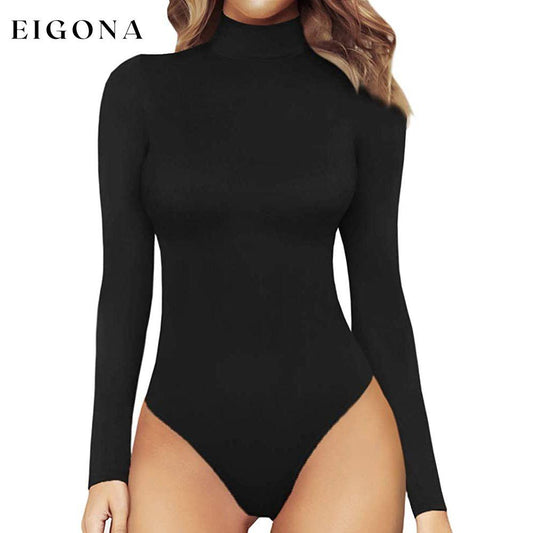 MANGOPOP Women's Mock Turtle Neck Long Sleeve Tops Bodysuit Jumpsuit Black __stock:200 clothes refund_fee:800 tops