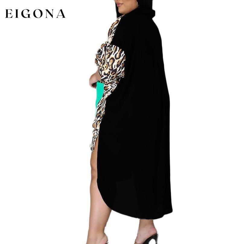 Plus Size Dress Color Block Loose Shirt Dress __stock:500 casual dresses clothes dresses refund_fee:1200