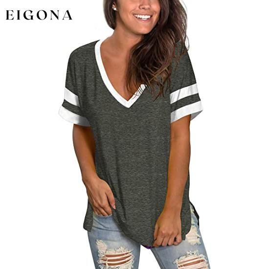 Womens Tops Striped Short Sleeve V Neck Tee T Shirts Dark Gray __stock:200 clothes refund_fee:800 tops