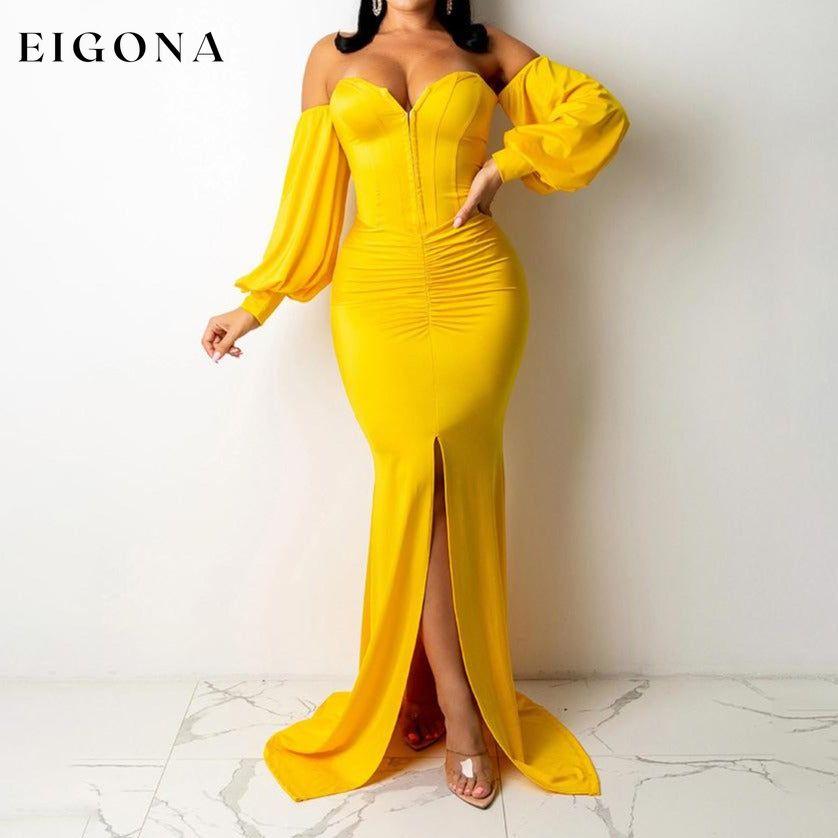 Sexy Off Shoulder Bodycon Party Dress Yellow __stock:500 casual dresses clothes dresses refund_fee:1200