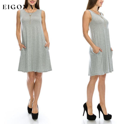 Sleeveless Tunic Dress with Pockets - Assorted Sizes Heather Gray __stock:50 casual dresses clothes dresses refund_fee:800