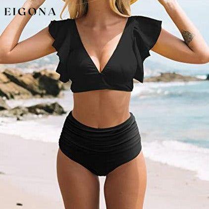 Sporlike Women Ruffle High Waist Swimsuit __stock:500 lingerie Low stock refund_fee:800 show-color-swatches