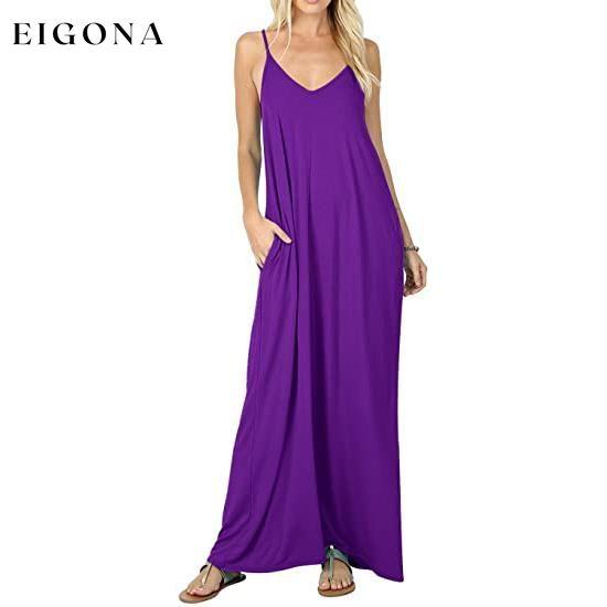 Stokeen Women's Summer Casual Plain Spaghetti Strap Maxi Dress Purple __stock:200 casual dresses clothes dresses refund_fee:1200 show-color-swatches