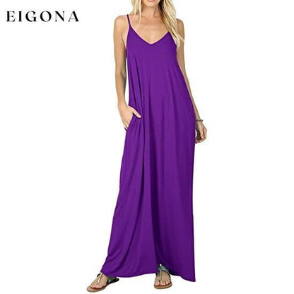 Stokeen Women's Summer Casual Plain Spaghetti Strap Maxi Dress Purple __stock:200 casual dresses clothes dresses refund_fee:1200 show-color-swatches