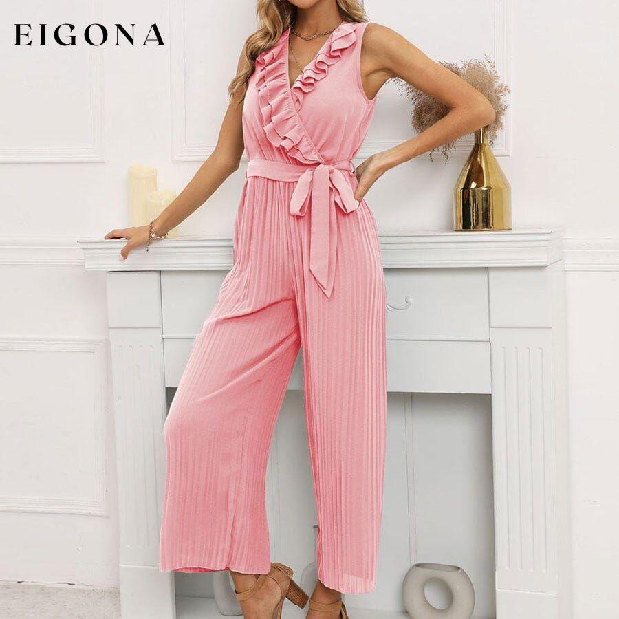 V-Neck Sleeveless Straight Summer Jumpsuit Pink __stock:200 casual dresses clothes dresses refund_fee:1200