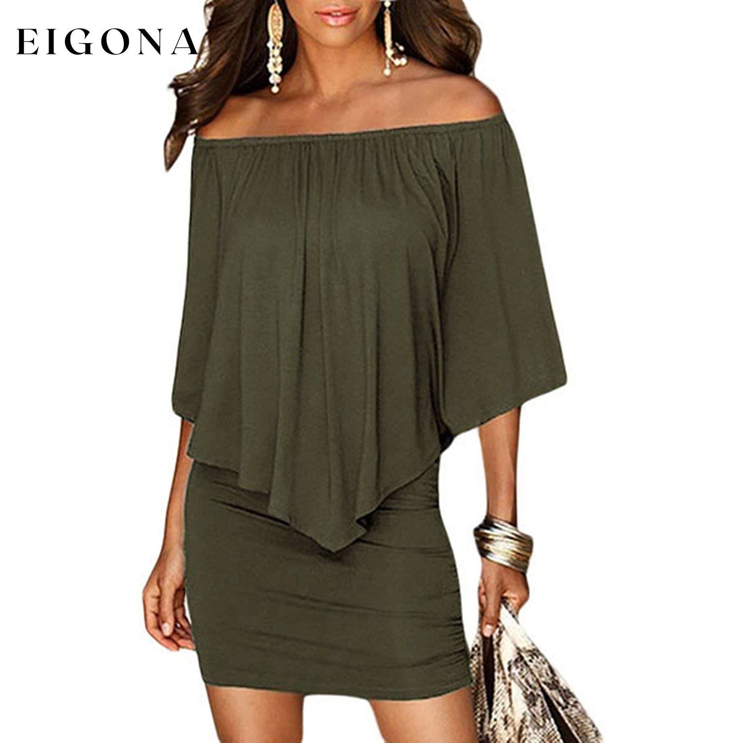 Women Off Shoulder Ruffles Bodycon Mini Dress Green __stock:200 casual dresses clothes dresses refund_fee:1200