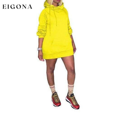 Women Solid Color Knitted Oversized Hooded Dress Casual Streetwear Yellow casual dresses clothes dresses Low stock refund_fee:1200