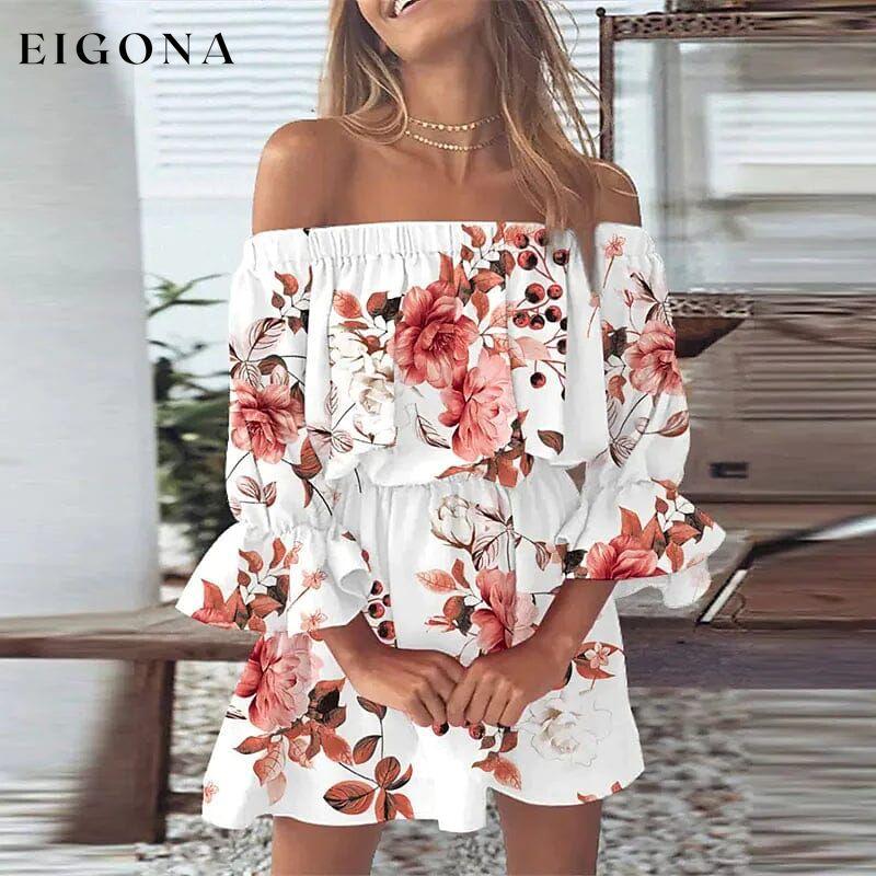 Women's 3/4 Length Sleeve Floral Ruffle Summer Spring Off Shoulder Dress __stock:200 casual dresses clothes dresses refund_fee:1200