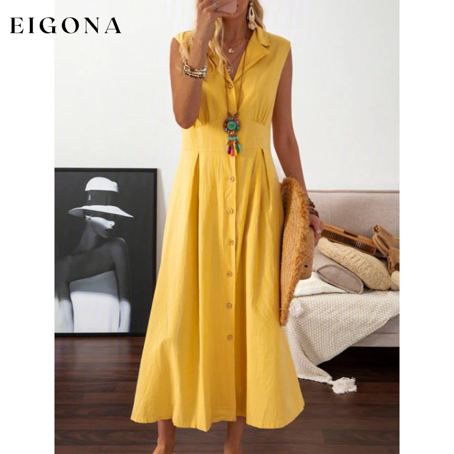 Women's A-Line Shirt Collar Casual Dress Yellow __stock:200 casual dresses clothes dresses refund_fee:1200