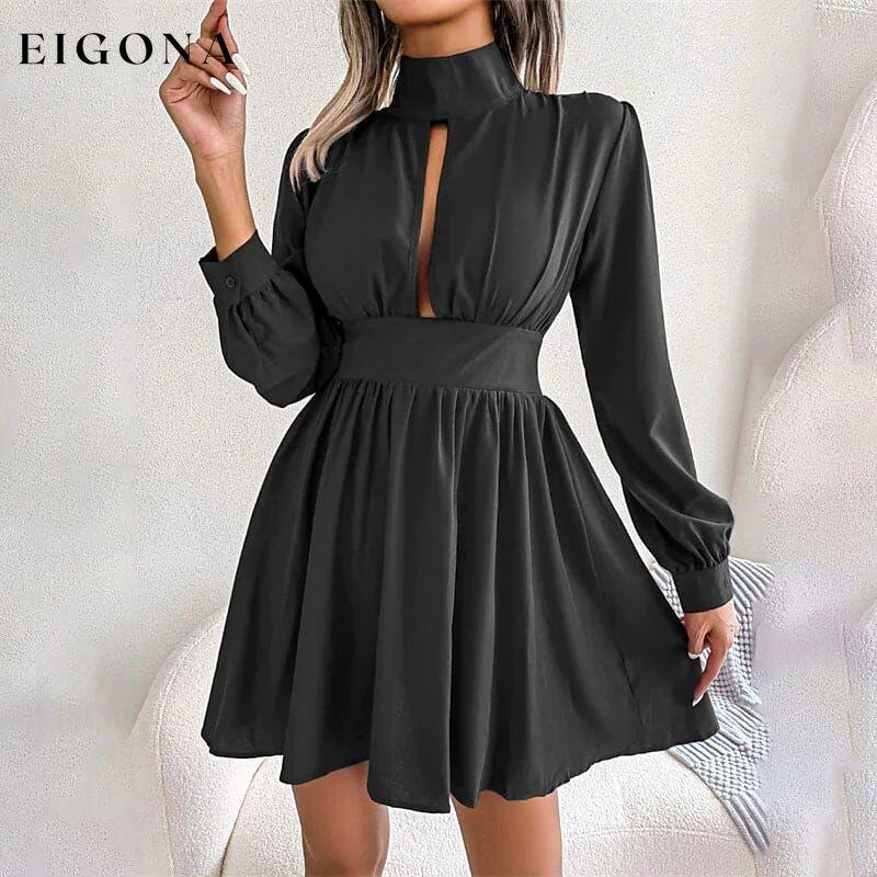 Women's A Line Turtleneck Mini Dress Black __stock:200 casual dresses clothes dresses refund_fee:1200