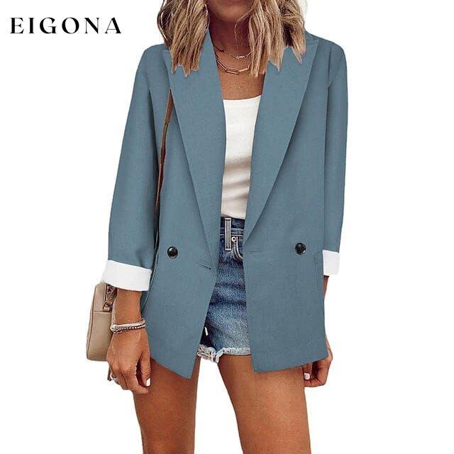 Women's Basic Double Breasted Solid Colored Blazer Blue __stock:200 Jackets & Coats refund_fee:1200