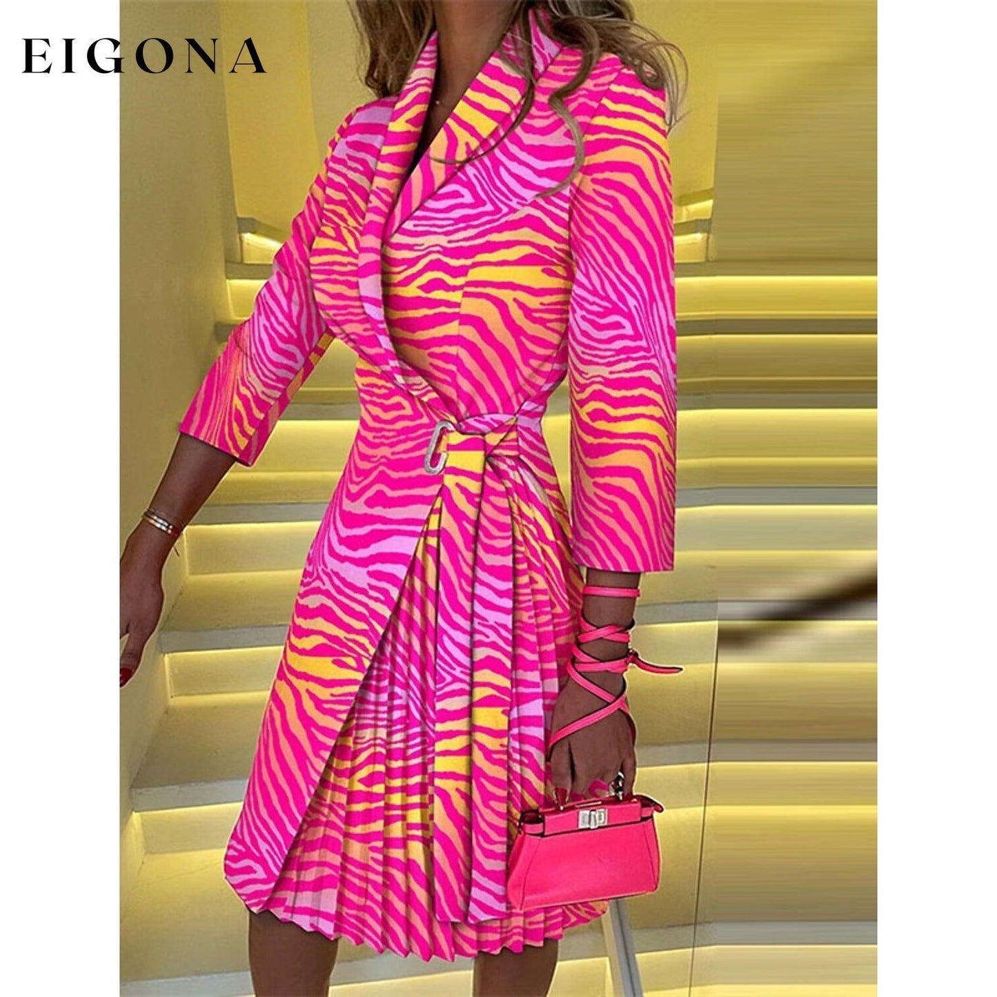 Women's Blazer Dress A Line Dress Knee Length Ruched Print Dress Fuchsia __stock:200 casual dresses clothes dresses refund_fee:1200