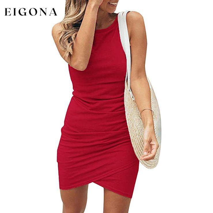 Women's Casual Crew Neck Ruched Mini Dress Red __stock:200 casual dresses clothes dresses refund_fee:1200