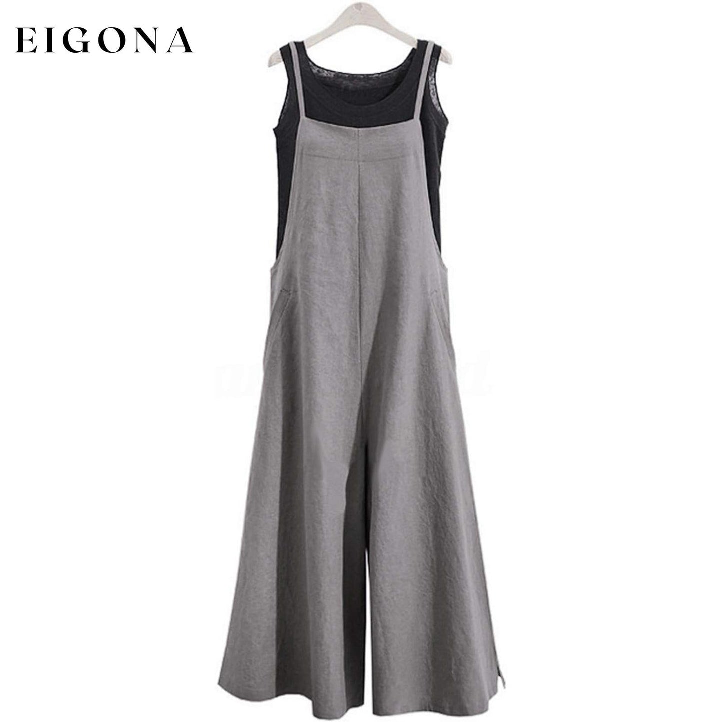 Women's Casual Loose Long Wide Leg Jumpsuits Gray __stock:200 casual dresses clothes dresses refund_fee:1200