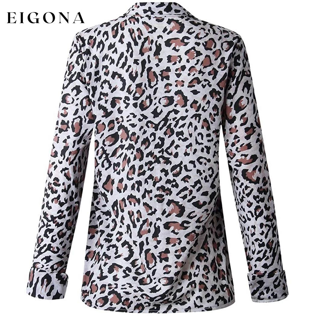 Womens Casual Tops V Neck Leopard Tunic Long Sleeve Button Down Shirts Top __stock:200 clothes refund_fee:800 tops