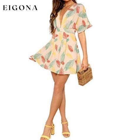 Women's Ditsy Floral Plunge Neck Knot Front A Line Short Dress __stock:100 casual dresses clothes dresses refund_fee:1200