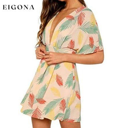 Women's Ditsy Floral Plunge Neck Knot Front A Line Short Dress __stock:100 casual dresses clothes dresses refund_fee:1200