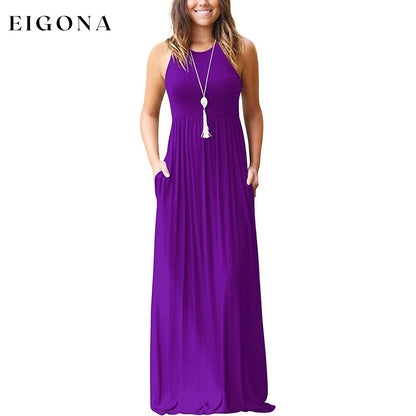 Women's Fashion Summer Sleeveless Racerback Loose Plain Maxi Dresses Purple __stock:200 casual dresses clothes dresses refund_fee:1200