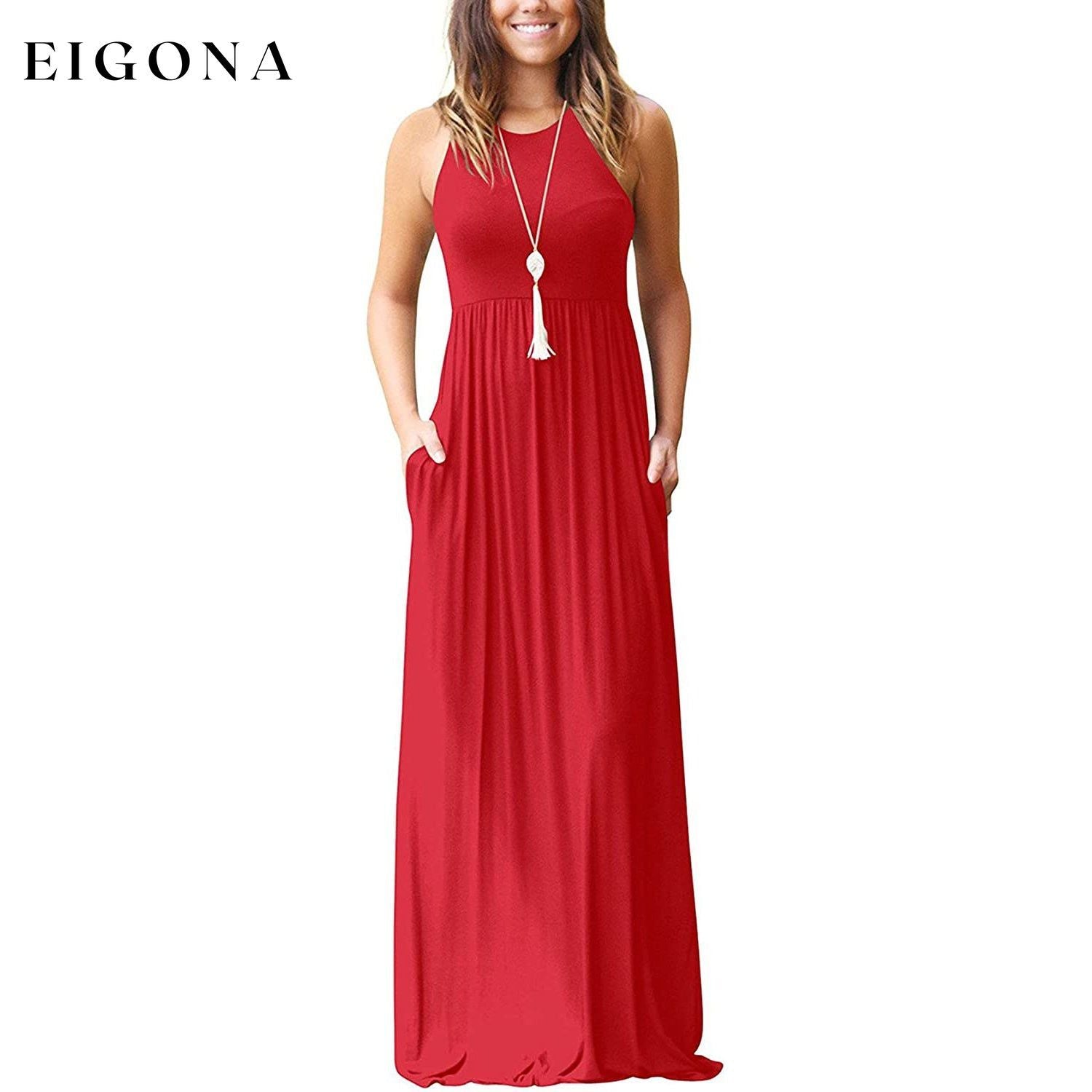 Women's Fashion Summer Sleeveless Racerback Loose Plain Maxi Dresses Red __stock:200 casual dresses clothes dresses refund_fee:1200