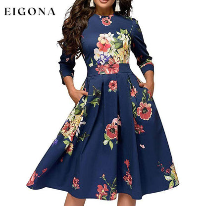 Women's Floral Vintage Dress Blue __stock:200 casual dresses clothes dresses refund_fee:1200