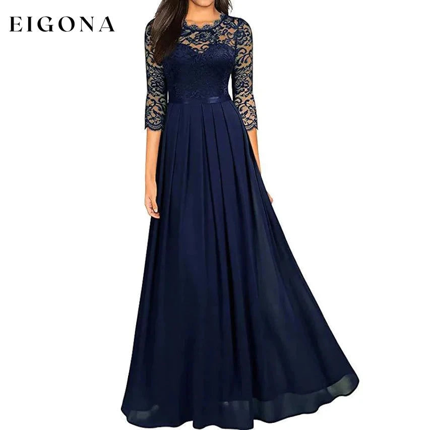 Women‘s Formal Party Lace Long Maxi Dress Navy __stock:200 casual dresses clothes dresses refund_fee:1200