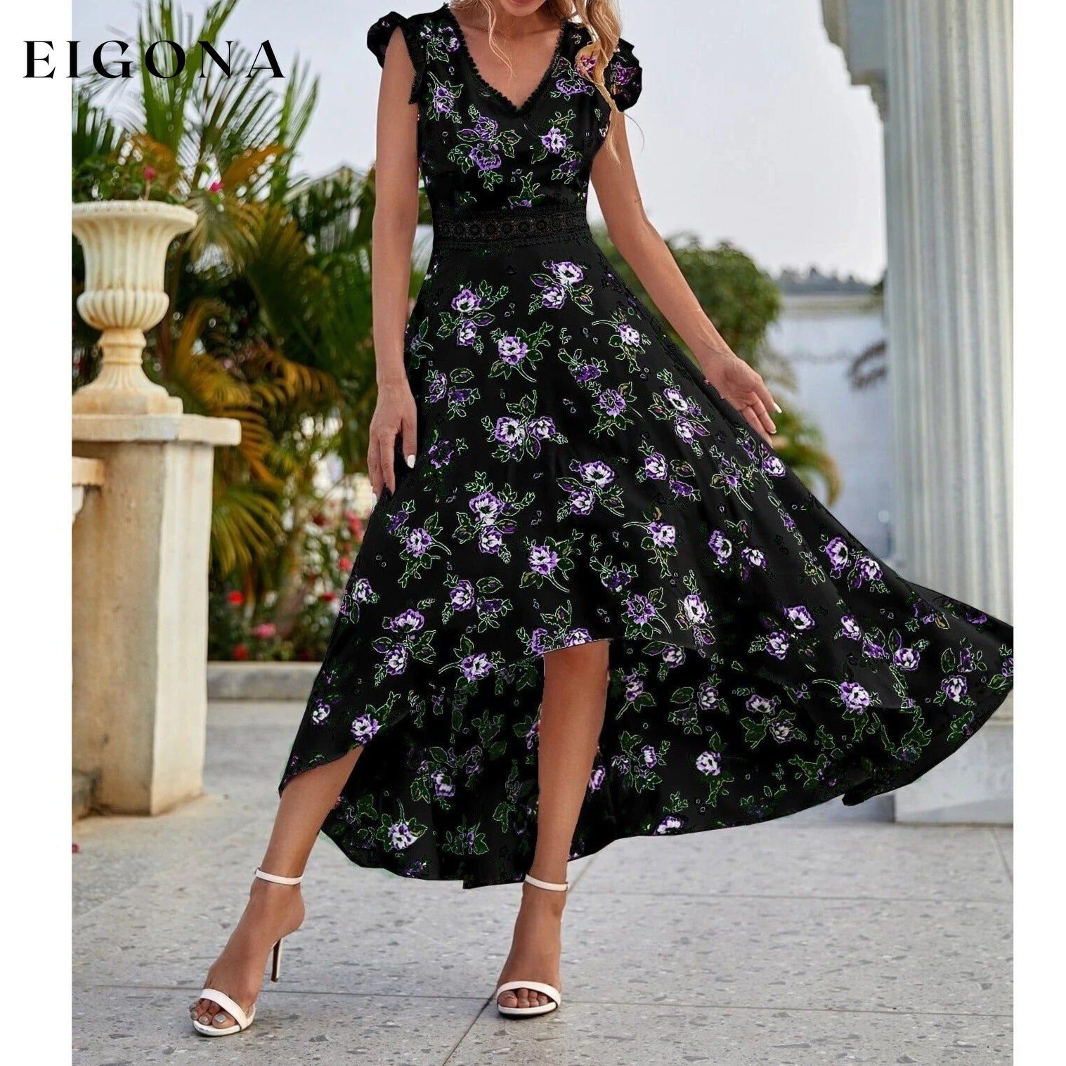 Women's Full Body Floral Print High Low Hem A-Line Dress __stock:200 casual dresses clothes dresses refund_fee:1200