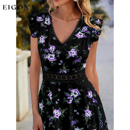 Women's Full Body Floral Print High Low Hem A-Line Dress Black __stock:200 casual dresses clothes dresses refund_fee:1200