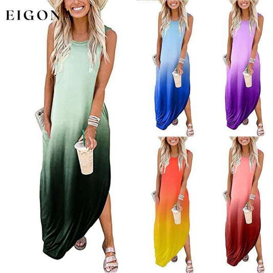 Women's Gradient Color Casual Loose Long Dress __stock:200 casual dresses clothes dresses refund_fee:1200