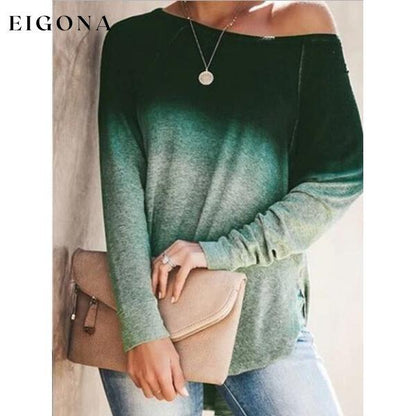 Womens Gradient Color O-neck Long Sleeves Green __stock:50 clothes refund_fee:800 tops