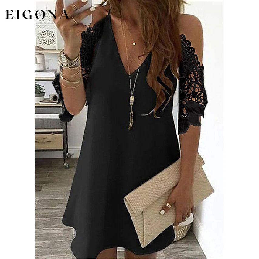 Women's Half Sleeve Solid Cutout Shift Dress Black __stock:200 casual dresses clothes dresses refund_fee:1200