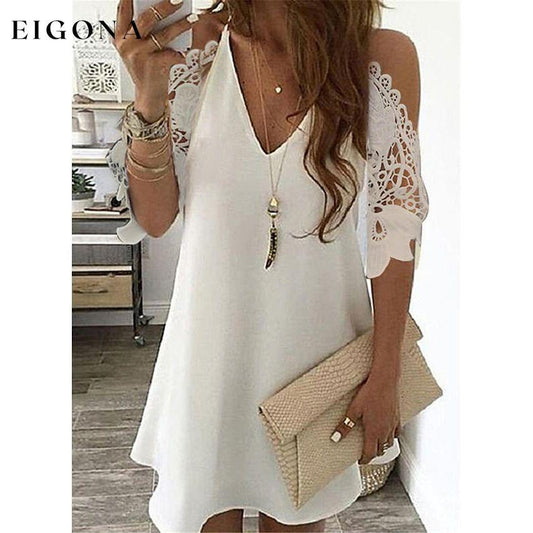 Women's Half Sleeve Solid Cutout Shift Dress White __stock:200 casual dresses clothes dresses refund_fee:1200