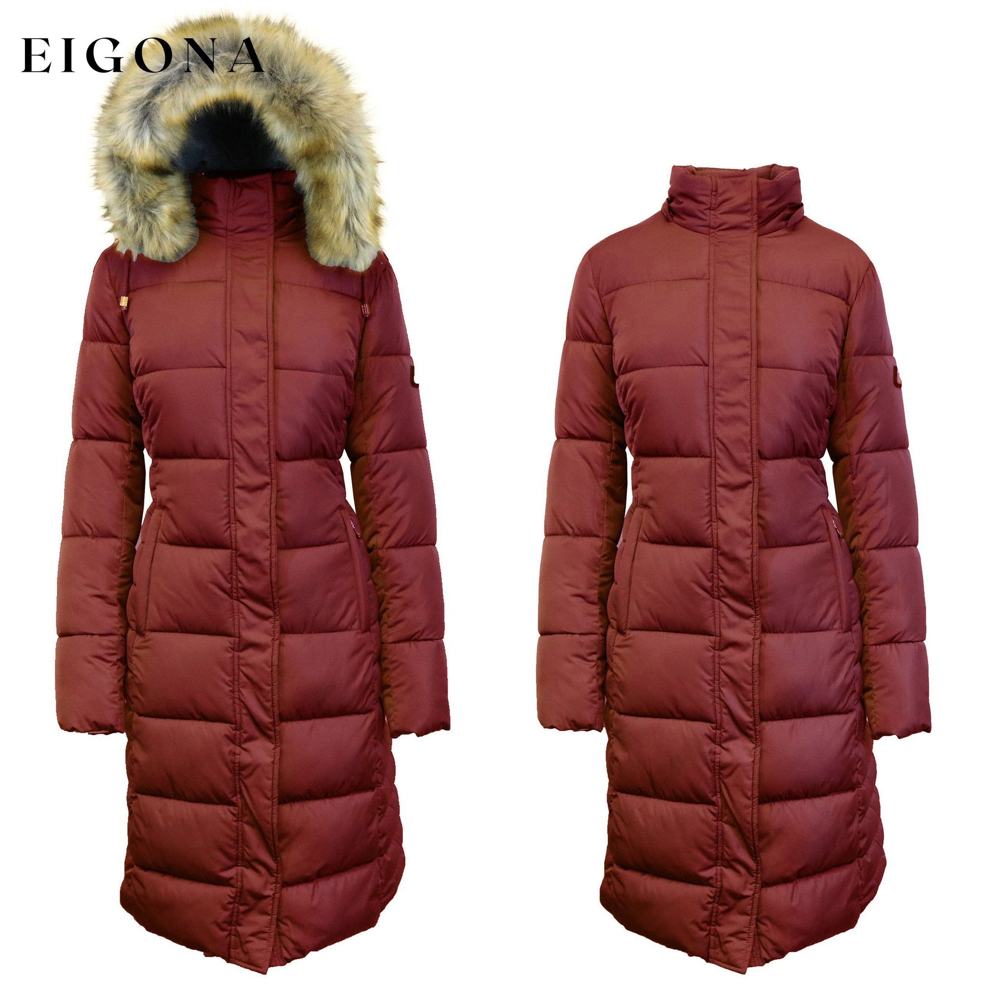 Womens Heavyweight Long Parka Jacket Coat Burgundy __stock:50 Jackets & Coats refund_fee:2200