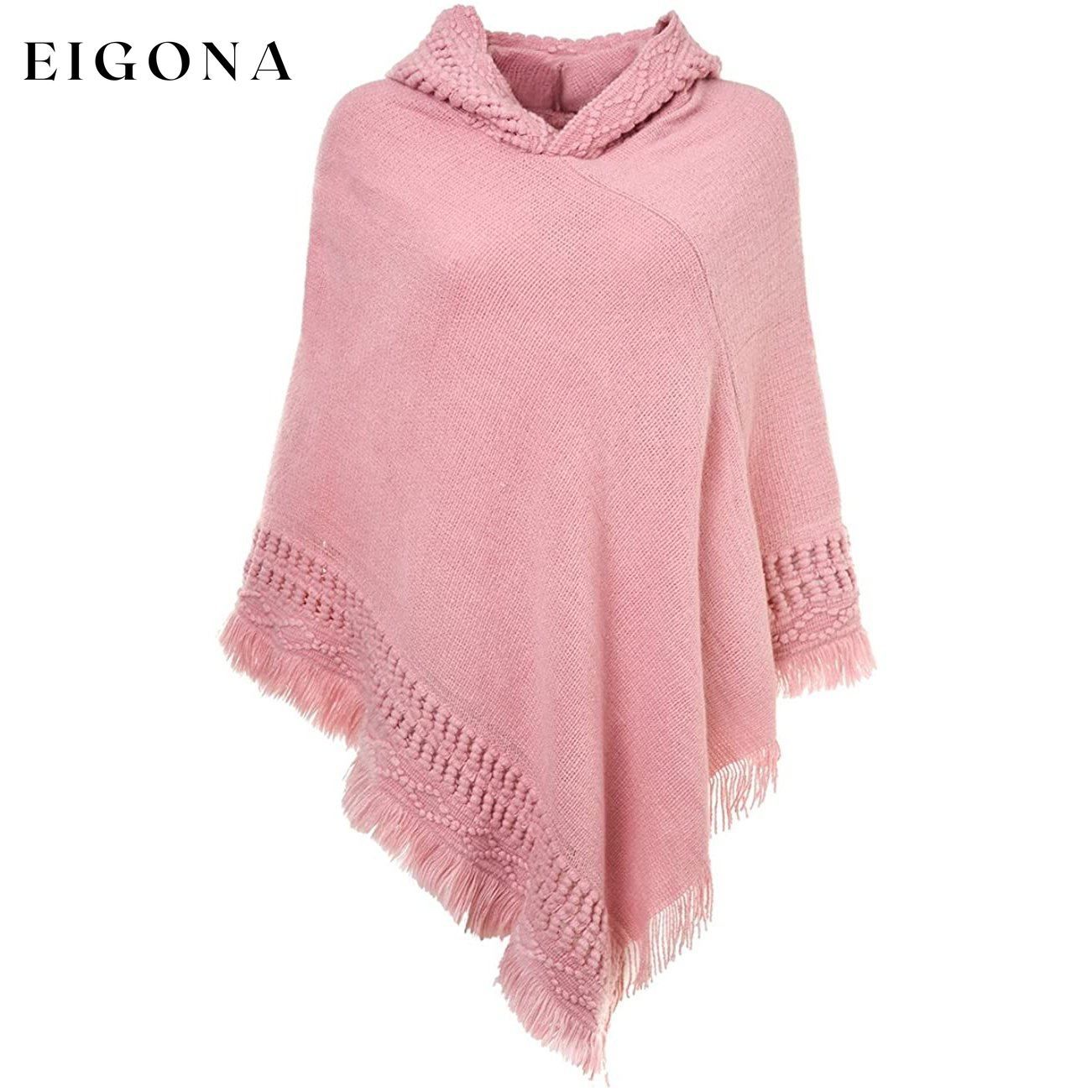Womens Hooded Cape with Fringed Hem, Crochet Poncho Knitting Patterns Pink __stock:50 Jackets & Coats refund_fee:1200