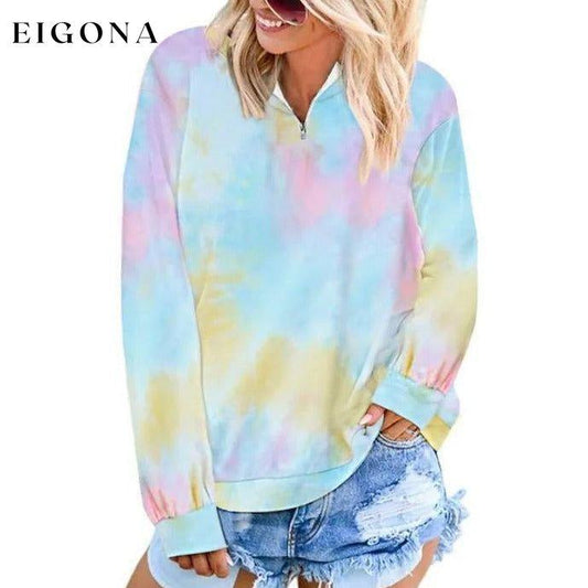 Women's Hoodie Pullover Quarter Zip Tie Dye Blue __stock:50 clothes refund_fee:800 tops