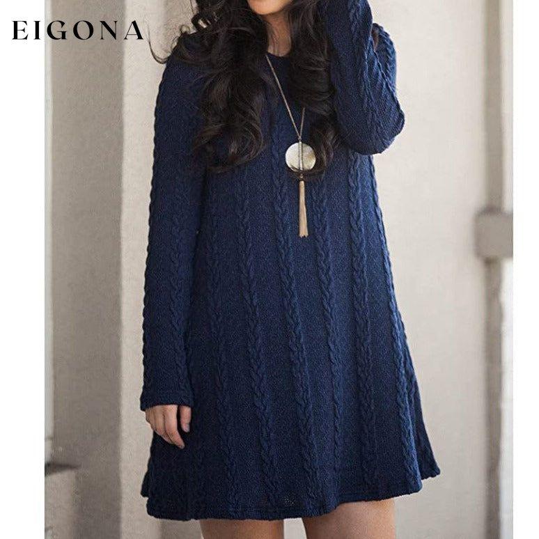 Womens Knitted Crewneck Sweater Dress __stock:50 casual dresses clothes dresses refund_fee:1200