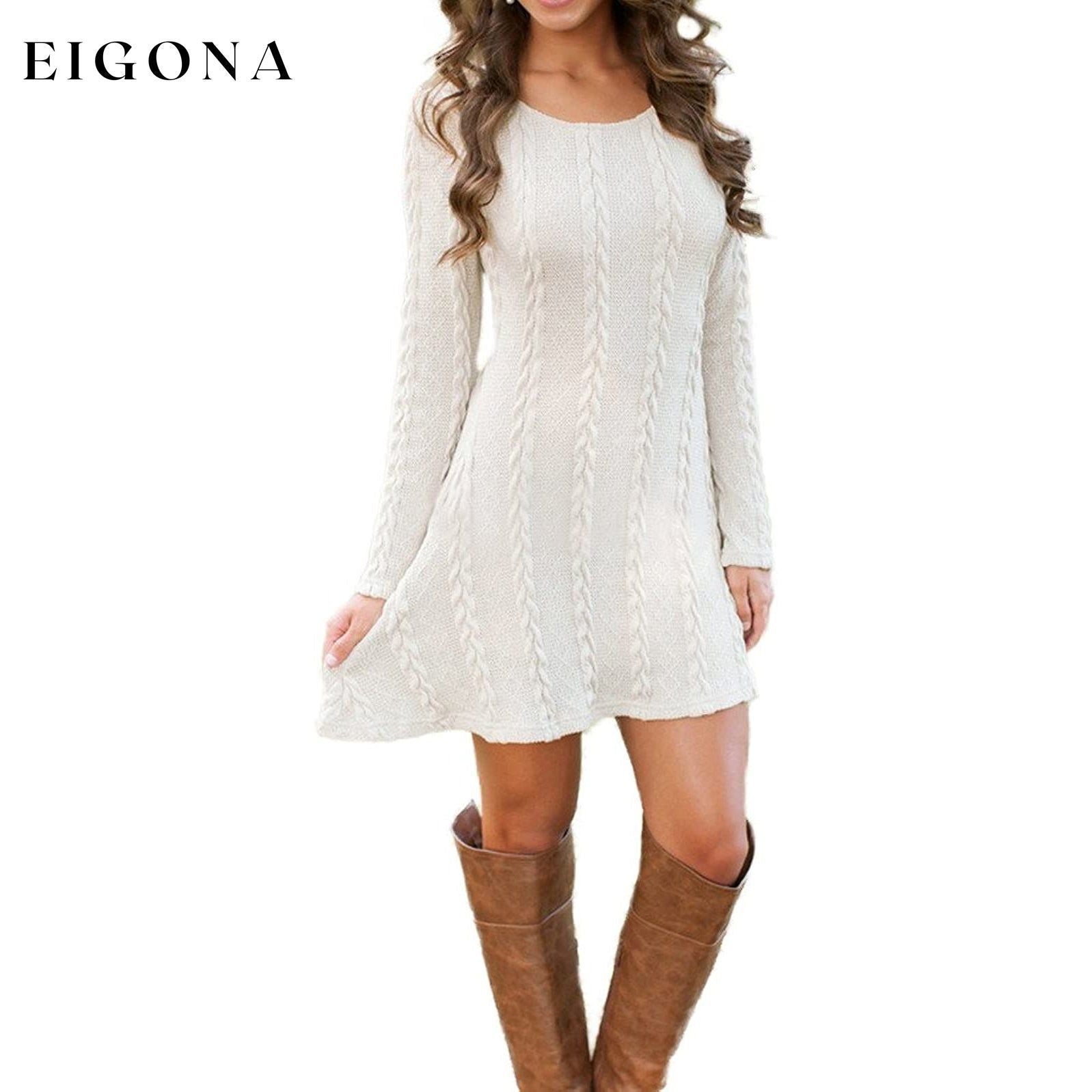 Womens Knitted Crewneck Sweater Dress White __stock:50 casual dresses clothes dresses refund_fee:1200