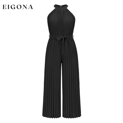 Women's Lace-Up Halter Casual Wide-Leg Jumpsuit Black __stock:200 casual dresses clothes dresses refund_fee:1200