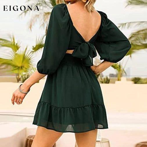 Women's Lantern Sleeve Tie Back Mini Dress __stock:200 casual dresses clothes dresses refund_fee:1200