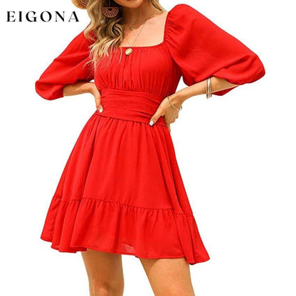 Women's Lantern Sleeve Tie Back Mini Dress Red __stock:200 casual dresses clothes dresses refund_fee:1200