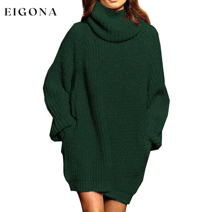 Women's Loose Turtleneck Oversize Long Pullover Sweater Dress Dark Green __stock:100 casual dresses clothes dresses refund_fee:1200