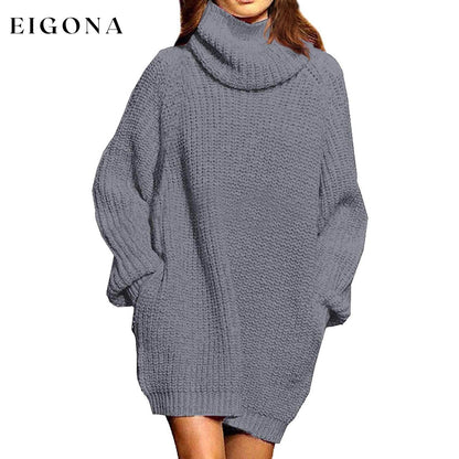 Women's Loose Turtleneck Oversize Long Pullover Sweater Dress Gray __stock:100 casual dresses clothes dresses refund_fee:1200