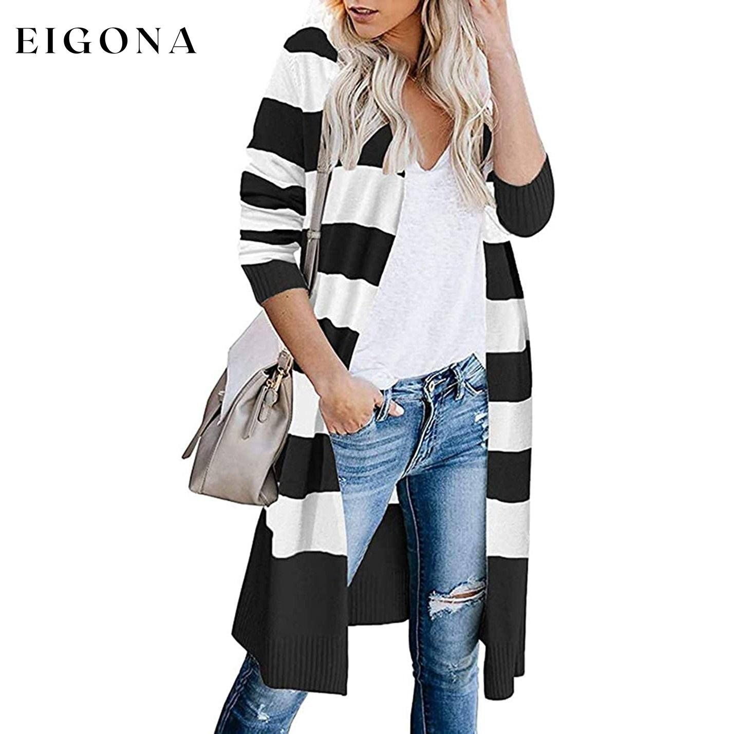 Women’s Open Front Long Cardigan Long Sleeves Lightweight Knit Fall Sweater Black __stock:500 Jackets & Coats refund_fee:1200