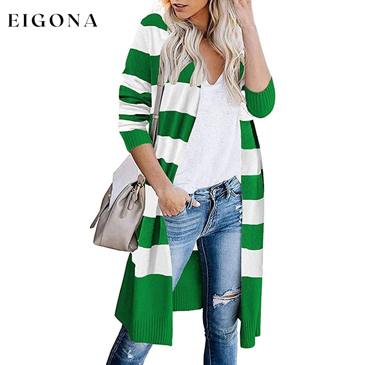 Women’s Open Front Long Cardigan Long Sleeves Lightweight Knit Fall Sweater Green __stock:500 Jackets & Coats refund_fee:1200