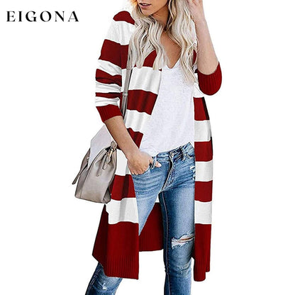 Women’s Open Front Long Cardigan Long Sleeves Lightweight Knit Fall Sweater Wine Red __stock:500 Jackets & Coats refund_fee:1200