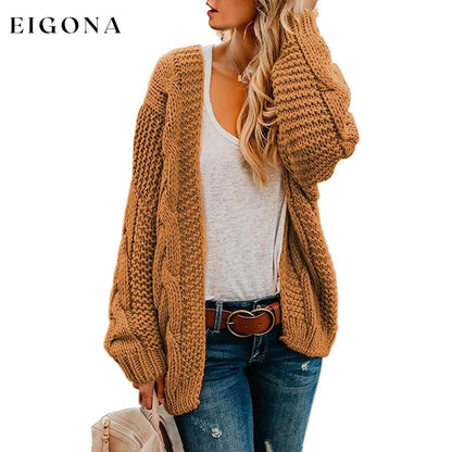 Womens Open Front Long Sleeve Chunky Knit Cardigan Sweaters Loose Outwear Coat Brown __stock:500 Jackets & Coats refund_fee:1200