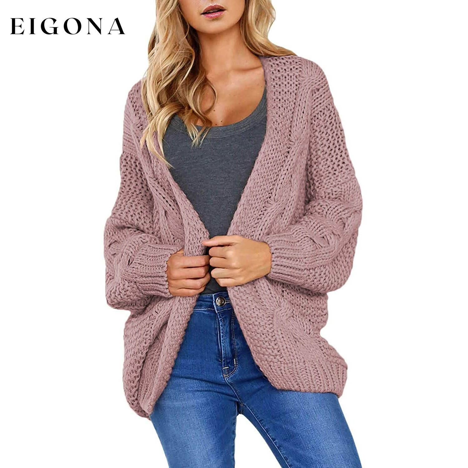 Womens Open Front Long Sleeve Chunky Knit Cardigan Sweaters Loose Outwear Coat Pink __stock:500 Jackets & Coats refund_fee:1200