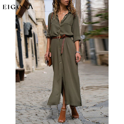 Women's Oversized Loose Shirt Dress Army Green __stock:200 casual dresses clothes dresses refund_fee:1200